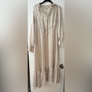 Cream Ruffled Tiered Maxi Dress with Bishop Sleeves